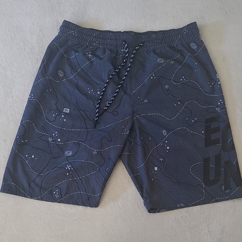 Ecko Unltd Mens Shorts Gray Topographic Map Print Athletic Streetwear Size XL